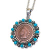 Indian Head Penny Pendant with Real Turquoise Beads