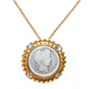 Barber Quarter in Goldtone Bezel with Crystal Accents - Goldtone Chain