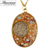 Silver Mercury Dime Natural Sunstone Pendant with Swarovski Crystal