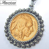 Gold-Layered Buffalo Nickel Silvertone Blossom Pendant 24 inch Chain