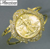 Gold-Layered Silver Walking Liberty Half Dollar Goldtone Coin Cuff Bracelet with Crystals Coin Jewelry
