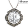 Silver Walking Liberty Half Dollar Marcasite Coin Pin/Pendant