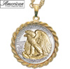 Selectively Gold-Layered Silver Walking Liberty Half Dollar Rope Coin Pendant