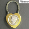 Cut-Out Silver Mercury Dime Two-Tone Heart Coin Keychain