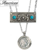 Double Strand Genuine Turquoise Buffalo Nickel Necklace
