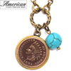 Indian Head Cent with Genuine Turquoise Bead Coppertone Pendant
