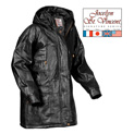 Leather Hooded Coat - Black