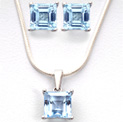 Square Blue Topaz Earrings and Necklace Set