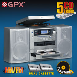 Heartland America GPX 5CD Shelf Stereo System With Turntable