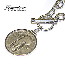 Sterling Silver Toggle Necklace With Standing Liberty Silver Quarter Model# 255