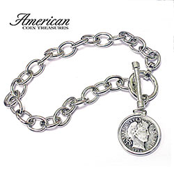 Sterling Silver Toggle Bracelet With Silver Barber Dime Model# 253