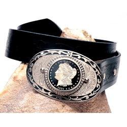 Black Enamel Morgan Silver Dollar Belt Buckle