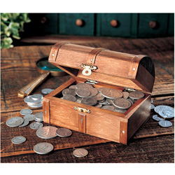 Historic Wooden Treasure Chest of Rare Old Silver Coins