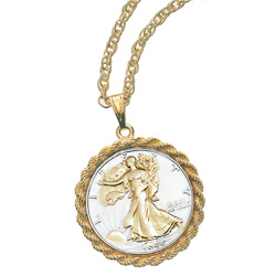 Selectively Gold-Layered Silver Walking Liberty Half Dollar Pendant