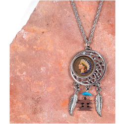 Colorized Indian Head Penny Dream Catcher Pendant