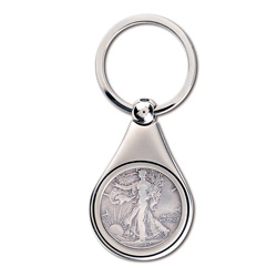 Silver Walking Liberty Half Dollar Key Ring