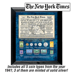 New York Times Pearl Harbor 70th Anniversary Coin and Stamp Collection Framed Model# 50044