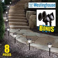 8-Piece Solar Light Set with 2 Spotlights&nbsp;&nbsp;Model#&nbsp;400079-08