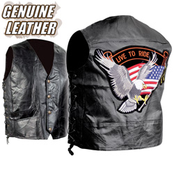 Leather Motorcycle Vest Model# GFVEMBPTM
