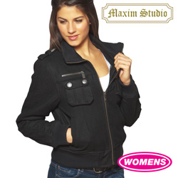 Womens Black Wool Bomber Jacket&nbsp;&nbsp;Model#&nbsp;J-2828(BLACK)
