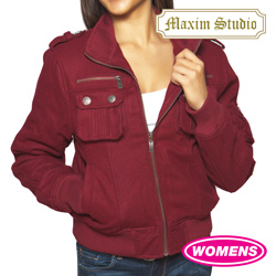 Womens Wine Wool Bomber Jacket&nbsp;&nbsp;Model#&nbsp;J-2828(WINE)