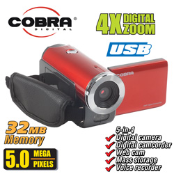Cobra 5MP Digital Camera/Camcorder&nbsp;&nbsp;Model#&nbsp;DVC970-RED