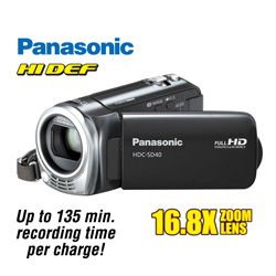 Panasonic HD Camcorder&nbsp;&nbsp;Model#&nbsp;HDCSD40