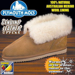 Womens Plymouth Mocs Leather Ankle Slippers Model# WOS-HANK-02