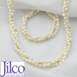 Triple Strand Pearl Bracelet & Necklace Set&nbsp;&nbsp;Model#&nbsp;JNP7BF