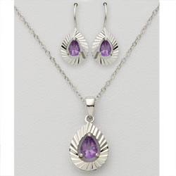 Pear Shaped Amethyst Earring & Necklace Set&nbsp;&nbsp;Model#&nbsp;JS588-AM