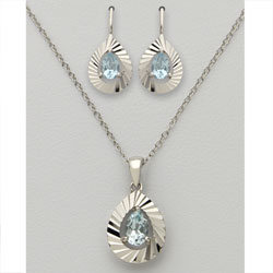 Pear Shaped Blue Topaz Earring & Necklace Set Model# JS588-BT