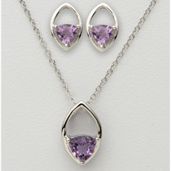 Trillion Amethyst Earring & Necklace Set Model# JS589-AM