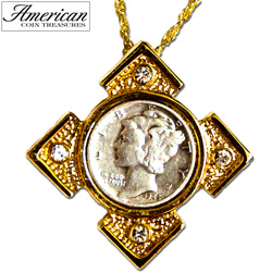 Mercury Dime Goldtone Art Deco Pendant Model# 839