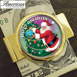 Goldtone Money clip with Colorized JFK Half Dollar Santa Coin Model# 2287