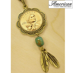 Sacagawea Brass and Turquoise Pendant Model# 2833