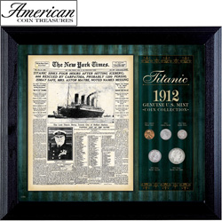 New York Times Titanic 1912 U.S. Mint Coin Collection Framed - 5 Coins&nbsp;&nbsp;Model#&nbsp;50038