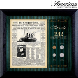 New York Times Titanic 1912 U.S. Mint Coin Collection Framed - 4 Coins&nbsp;&nbsp;Model#&nbsp;50042