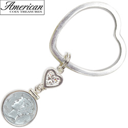 Sterling Silver Mercury Dime Coin Heart Keychain Coin Jewelry&nbsp;&nbsp;Model#&nbsp;5618
