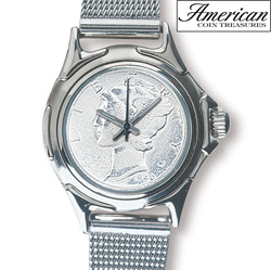 Silver Mercury Dime Coin Watch with Mesh Band&nbsp;&nbsp;Model#&nbsp;5573