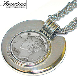 Mercury Dime Silvertone Triple Chain Pendant&nbsp;&nbsp;Model#&nbsp;205