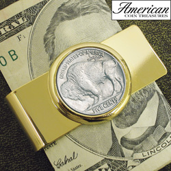Goldtone Buffalo Nickel Coin Money Clip Model# 1739