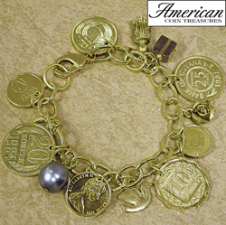 Gold-Layered Foreign Coins Charm Bracelet&nbsp;&nbsp;Model#&nbsp;11116