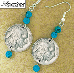 Buffalo Nickel Turquoise Coin Earrings Model# 11118