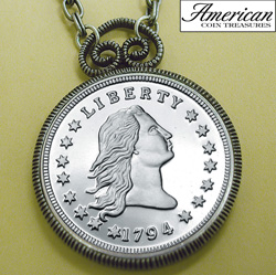 1794 Stella Flowing Hair Dollar Replica Coin in Antique Silver Pendant Model# 11171