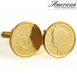 Gold-Layered Liberty Nickel Cufflinks&nbsp;&nbsp;Model#&nbsp;11343