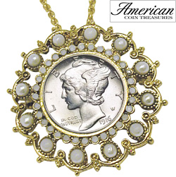 Goldtone Vintage Silver Mercury Dime Pin/Pendant&nbsp;&nbsp;Model#&nbsp;11267