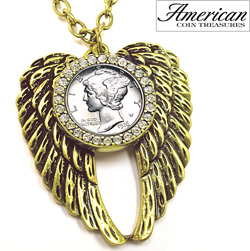 Mercury Dime Rhinestone Wing Pendant Model# 11285