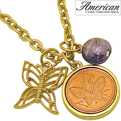 Goldtone Butterfly Coin and Charm Pendant Model# 11268