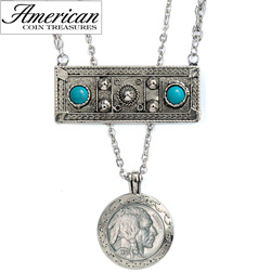 Double Strand Genuine Turquoise Buffalo Nickel Necklace&nbsp;&nbsp;Model#&nbsp;11324
