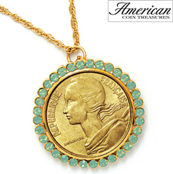 French Coin Pendant with Opal-Pacific Crystals&nbsp;&nbsp;Model#&nbsp;11366